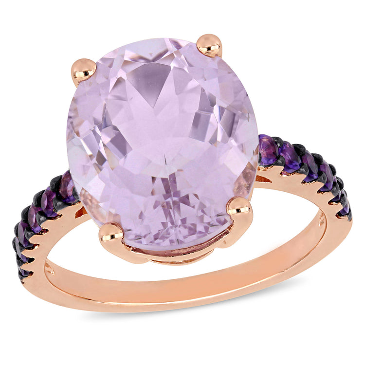 7 7/8 CT TGW Amethyst and Rose de France in Rose Plated Sterling Silver Cocktail Ring