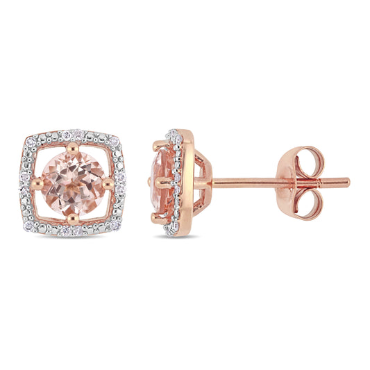 1 CT TGW Morganite and Diamond Accent in 10K Rose Gold Stud Earrings