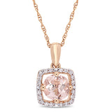 4/5 CT TGW Morganite and 1/10 CT TW Diamond in 10K Rose Gold Floating Halo Pendant Necklace
