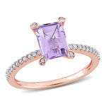 1 5/8 CT TGW Emerald Amethyst Rose de France and 1/10 CT TW Diamond Ring in 10K Rose Gold