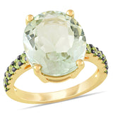 8 CT TGW Green Quartz and Peridot in Yellow Plated Sterling Silver Cocktail Ring