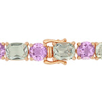 41-1/10 CT TGW Green Amethyst and Rose de France Mosaic in Rose Plated Sterling Silver Tennis Bracelet