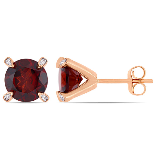 4 CT TGW Garnet and Diamond-Accent in 10K Rose Gold Stud Earrings