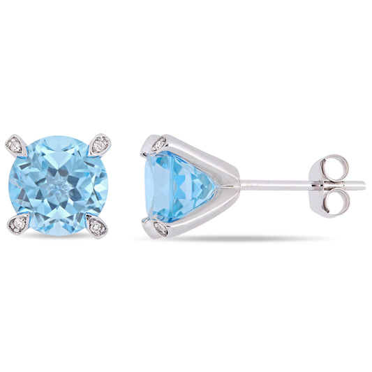 4 3/4 CT TGW Sky Blue Topaz and Diamond Accent in 10K White Gold Martini Stud Earrings