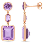11 1/2 CT TGW Rose de France and Amethyst in Rose Plated Sterling Silver Link Earrings