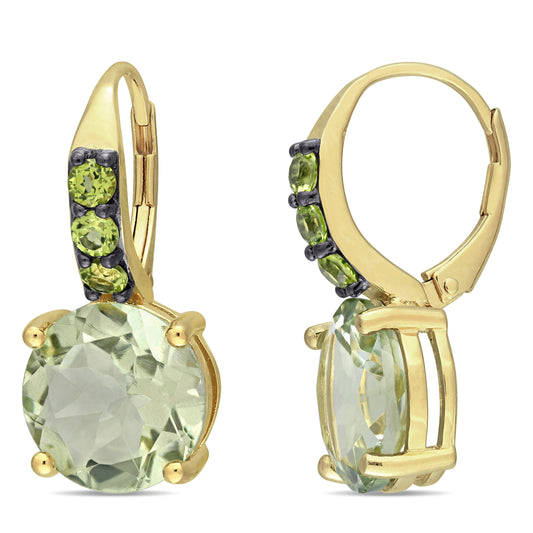 12-3/8 CT TGW Green Quartz and Peridot in Yellow Plated Sterling Silver Leverback Earrings