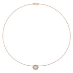 3/4 CT TGW Ethiopian Blue Opal and 1/10 CT TW Diamond in 10K Rose Gold Interlaced Halo Necklace