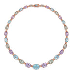 69 CT TGW Green Quartz, Sky Blue Topaz and Rose de France in Rose Plated Sterling Silver Link Necklace