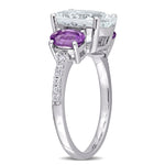 3 4/5 CT TGW Ice Aquamarine, Amethyst and 1/10 CT TW Diamond in Sterling Silver 3-Stone Ring