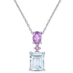 3 4/5 CT TGW Ice Aquamarine and Amethyst in Sterling Silver Two-Tier Dangle Pendant Necklace