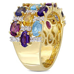 4 1/5 CT TGW Multi-Gemstones Yellow Plated Sterling Silver 3-Row Ring