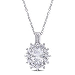 4 CT TGW Created White Sapphire and Diamond Accent Sterling Silver Floral Halo Pendant