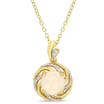 1 3/8 CT TGW Opal, White Topaz and Diamond Accent Yellow Plated Sterling Silver Swirl Halo Pendant Necklace