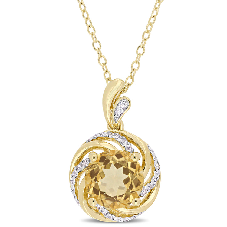 1 7/8 CT TGW Citrine, White Topaz and Diamond Yellow Plated Sterling Silver Swirl Pendant Necklace