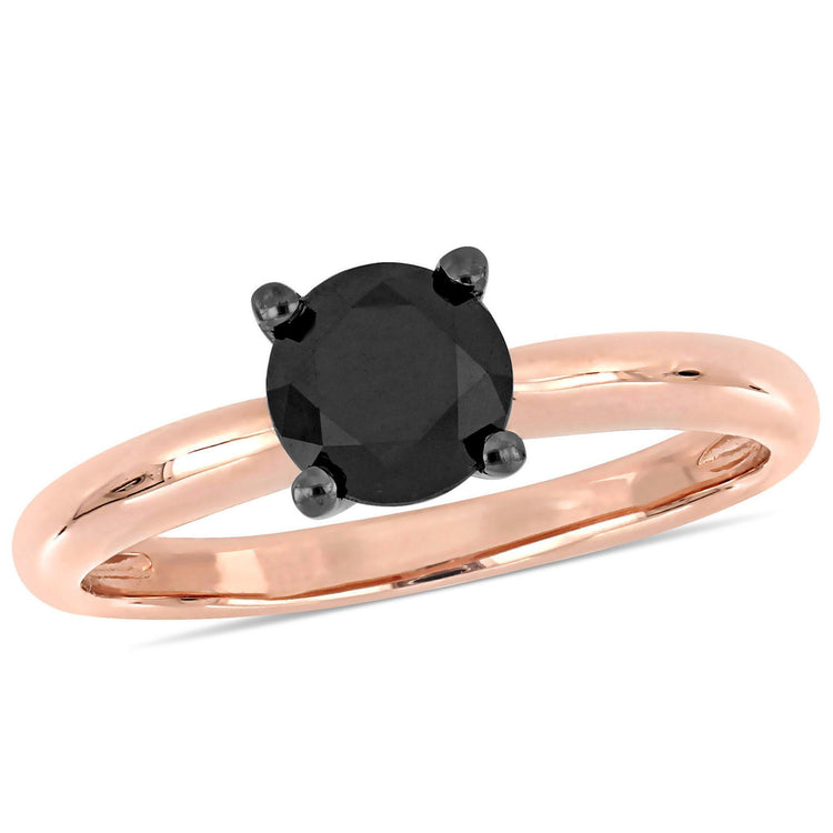 1 CT TW Black Diamond 14K Pink Gold Black Rhodium Plating Solitaire Ring