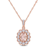 1 1/3 CT TGW Morganite, White Sapphire and Diamond Accent 10K Rose Gold Pendant Necklace