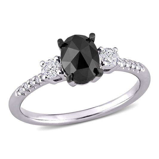 1 1/5 Carat TW Black and White Diamond 14K White Gold 3-Stone Engagement Ring
