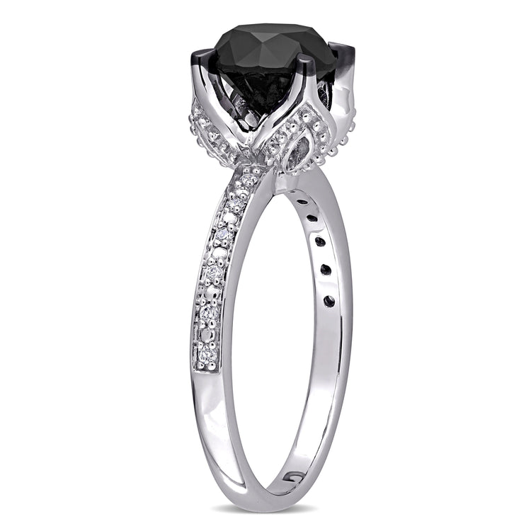 2 CT TW Black Solitaire and White Diamonds 14K White Gold Engagement Ring