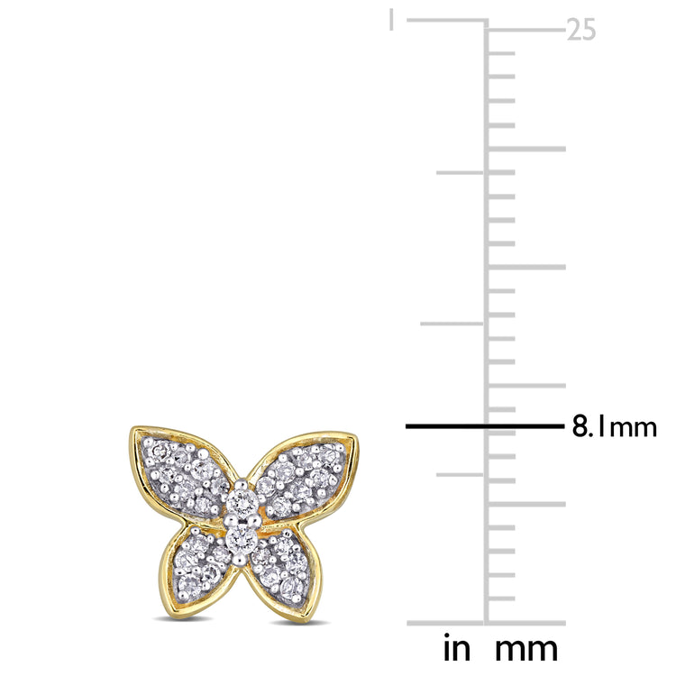 1/5 CT TW Diamond 10k Yellow Gold Butterfly Stud Earrings