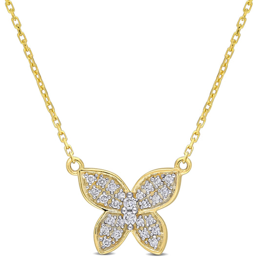 1/8 CT TW Diamond 10K Yellow Gold Butterfly Pendant with Chain