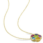 3 3/8 CT TGW Multi-Gemstones Yellow Plated Sterling Silver Floral Necklace
