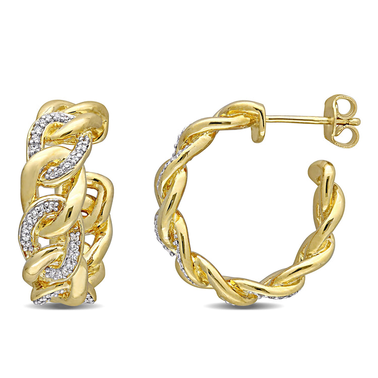 1/4 Carat TW Diamond Yellow Gold Sterling Silver Open Interlocked Link Hoop Earrings
