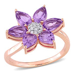 2 1/10 CT TGW Amethyst and 1/10 CT TW Diamond 10K Rose Gold Floral Ring
