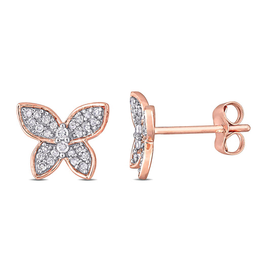 1/5 CT TW Diamond 10k Pink Gold Butterfly Stud Earrings