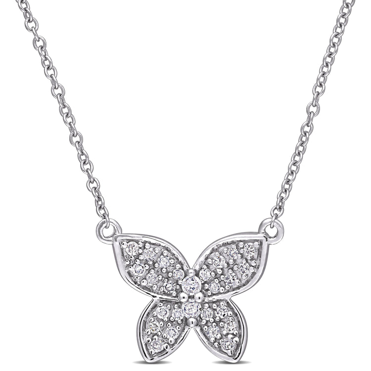 1/8 CT TW Diamond 10K White Gold Butterfly Pendant with Chain