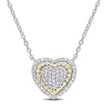 1/4 CT TW Diamond White and Yellow Plated Sterling Silver Rope Design Heart Pendant with Chain