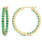1 3/8 CT TGW Created Emerald 10K Yellow Gold Inside Outside Hoop Earrings
