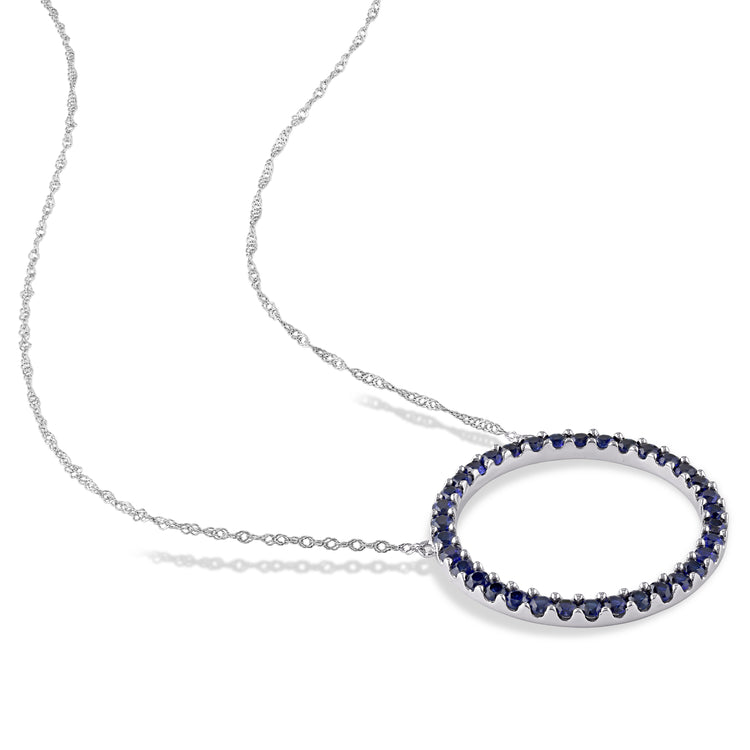 1 3/4 CT TGW Created Blue Sapphire 10K White Gold Open Circle Necklace