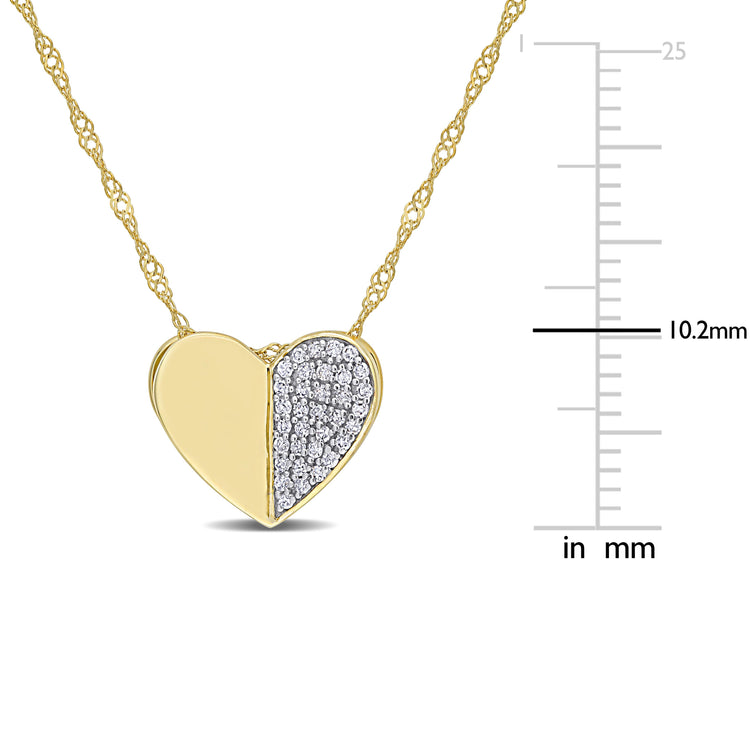 1/10 CT TW Diamond 10K Yellow Gold Heart Pendant With Chain