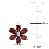 Garnet and Diamond Accent Floral Stud Earrings