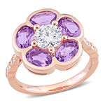 Amethyst Diamond Floral Ring
