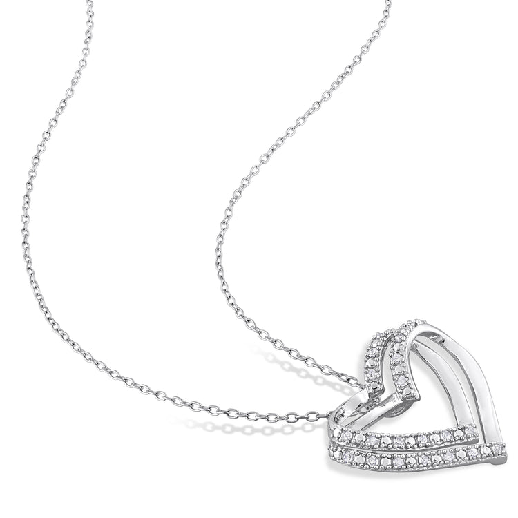 1/5 CT TW Diamond Sterling Silver Double Heart Pendant Necklace