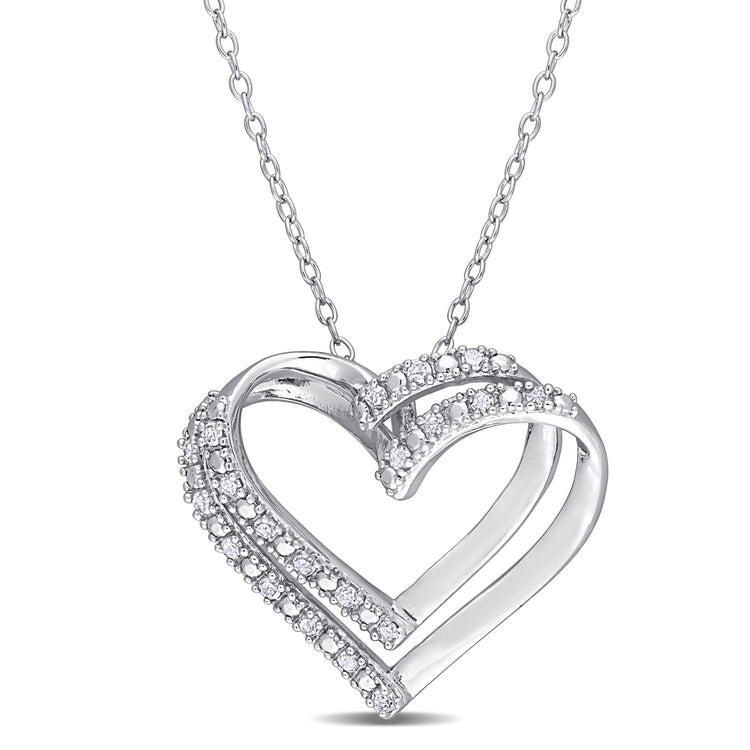 1/5 CT TW Diamond Sterling Silver Double Heart Pendant Necklace