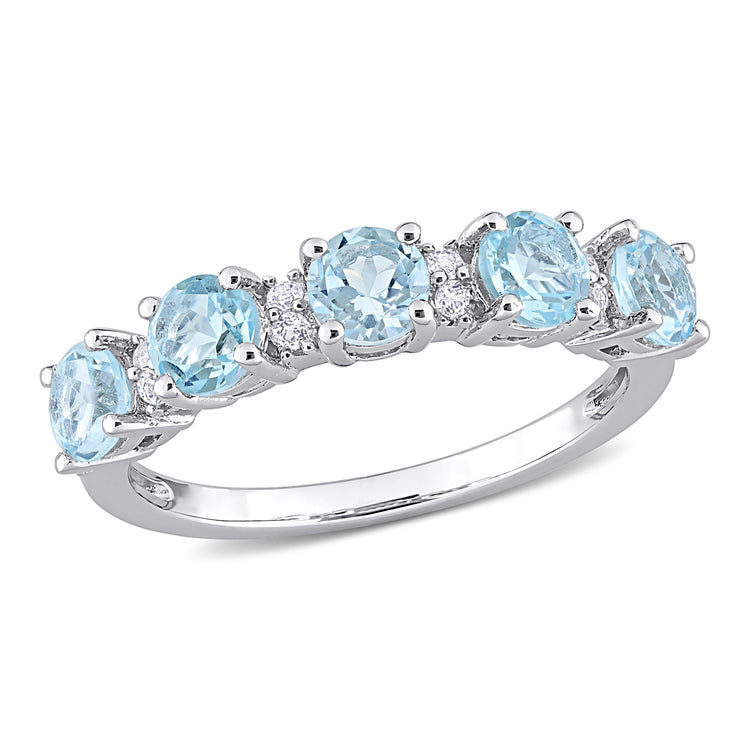 1 5/8 CT TGW Sky Blue and White Topaz Sterling Silver Semi Eternity Ring