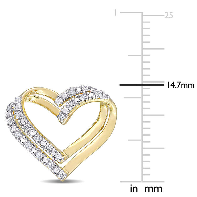 1/5 CT TW Diamond Yellow Plated Sterling Silver Double Heart Stud Earrings
