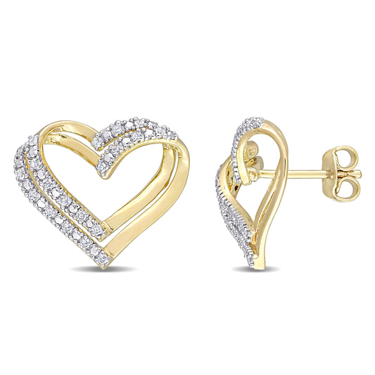 1/5 CT TW Diamond Yellow Plated Sterling Silver Double Heart Stud Earrings