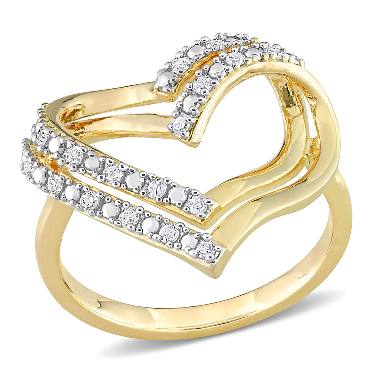 1/5 CT Diamond Yellow Plated Sterling Silver Double Heart Ring
