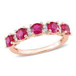 1 5/8 CT TGW Created Ruby and Created White Sapphire Rose Plated Sterling Silver Semi Eternity Ring