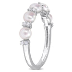 1/8 CT TGW White Topaz and 3.5-4MM Freshwater Cultured Pearl Sterling Silver Semi Eternity Ring