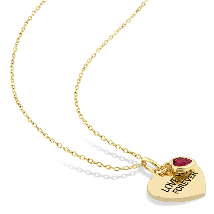 5/8 CT TGW Created Ruby "Love You Forever" Yellow Plated Sterling Silver Heart Pendant Necklace