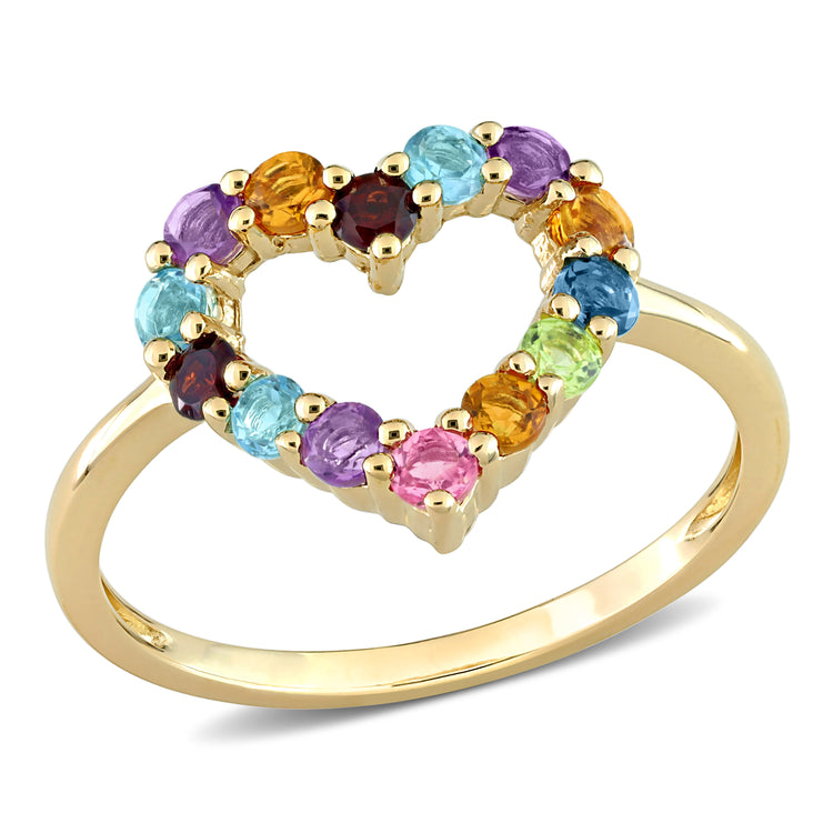 3/4 CT TGW Multi-Gemstones 10K Yellow Gold Open Heart Ring
