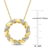 .04 CT TW Diamond 10K Yellow Gold Accent Open Circle Leaf Pendant