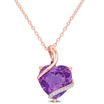 6 1/2 CT TGW Amethyst and Diamond Accent Rose Plated Sterling Silver Heart Pendant  Necklace