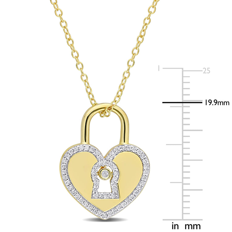 1/5 CT. T.W. Diamond Sterling Silver Heart-Shaped Lock Pendant Necklace
