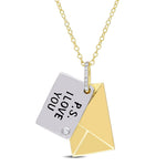 "I Love You" Pendant Diamond Accent Letter Envelope Yellow Plated Sterling Silver Necklace