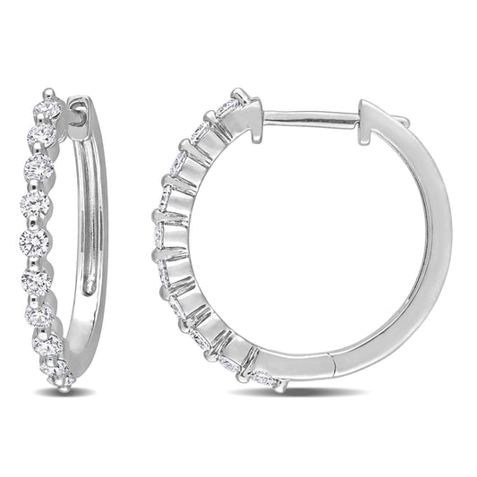 5/8 Carat TW Lab Created Diamond Platinum Plated Sterling Silver Half Embellished Hoop Earrings